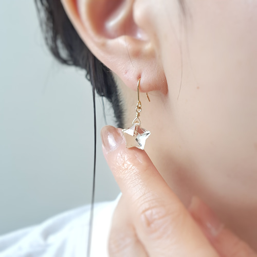 14kgf◇シトリン・星降る夜の耳飾り/ピアス・イヤリング ◇金属  