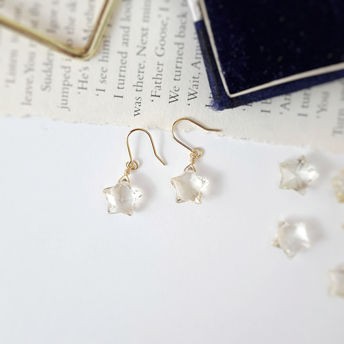 14kgf◇シトリン・星降る夜の耳飾り/ピアス・イヤリング ◇金属  