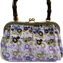 Ｉ刺繍シリーズ  pjc 「スクエア小花」紫色　バンブーバッグ  和装にも… 2枚目の画像