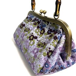 Ｉ刺繍シリーズ  pjc 「スクエア小花」紫色　バンブーバッグ  和装にも… 3枚目の画像