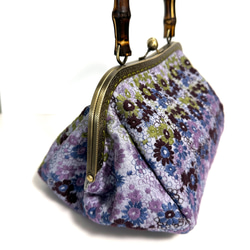 Ｉ刺繍シリーズ  pjc 「スクエア小花」紫色　バンブーバッグ  和装にも… 5枚目の画像