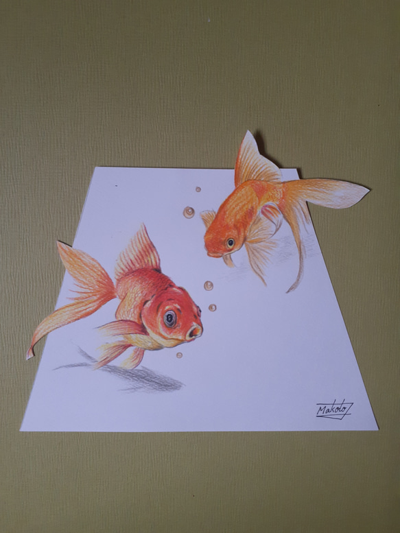 色鉛筆画 3D/金魚 絵画 makochin 通販 16103196｜Creema(クリーマ)