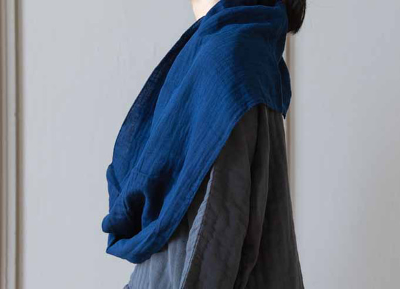 夏季靛藍染色套裝【亞麻混紡紗布圍脖&amp;亞麻混紡蕾絲針織襪】 第4張的照片