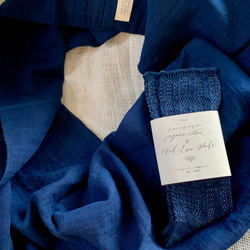 夏季靛藍染色套裝【亞麻混紡紗布圍脖&amp;亞麻混紡蕾絲針織襪】 第1張的照片