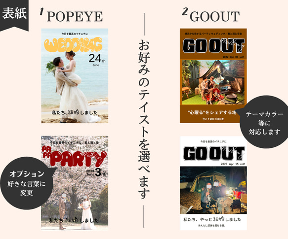 結婚式プロフィールブック | 雑誌風 | 12ページ | 席次表 | POPEYE | GOOUT | 3枚目の画像