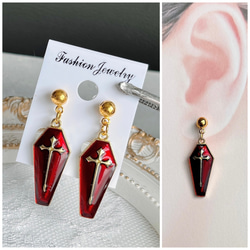 棺桶 棺 コフィン ワインレッド ハンドメイド ピアス ゴシック 地雷系