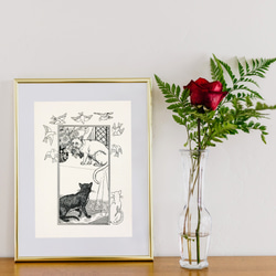 【NO.455】猫と鳥モノクロイラストアートポスター☆白猫黒猫メルヘンモダン絵本ネコ可愛いリラックス癒しA5A4A3A2 12枚目の画像