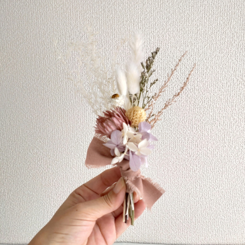 【masa】ブーケ2点 クラッチブーケ スワッグ＊ブートニア付 小さめ~シルバーデージー 小花