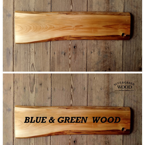 木製看板製作】 一枚板 桧 17cm×59cm 表札・ネームプレート BLUE 