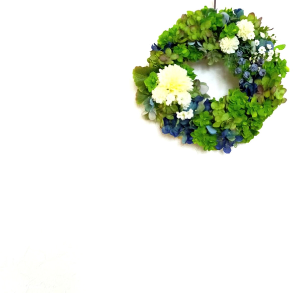 ブルーグリーンのふんわり紫陽花リース 3枚目の画像