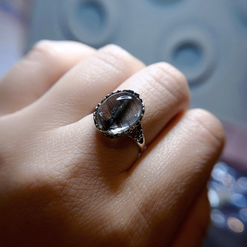 12.7mm 天然無処理 プラチナタイチン ルチル クォーツ リング 指輪 
