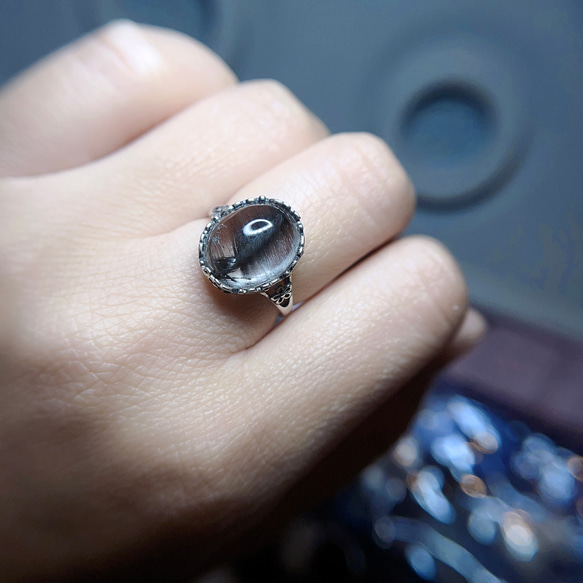 12.7mm 天然無処理 プラチナタイチン ルチル クォーツ リング 指輪 