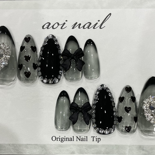 No,12 ネイルチップ シースルーネイル ドットネイル ブラックネイル  