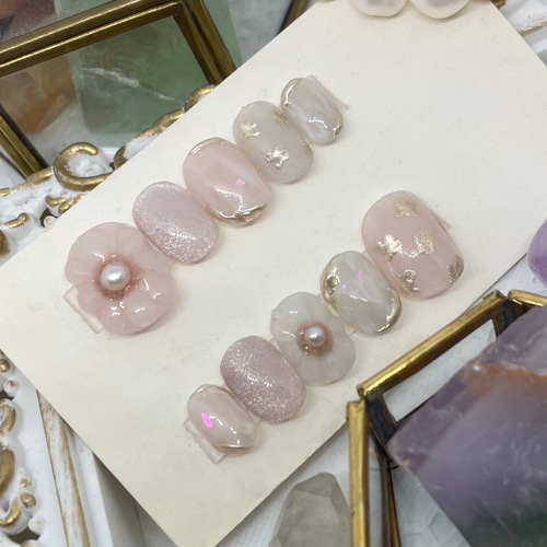サイズオーダー♡ぷっくりフラワーのニュアンスネイルチップ size  