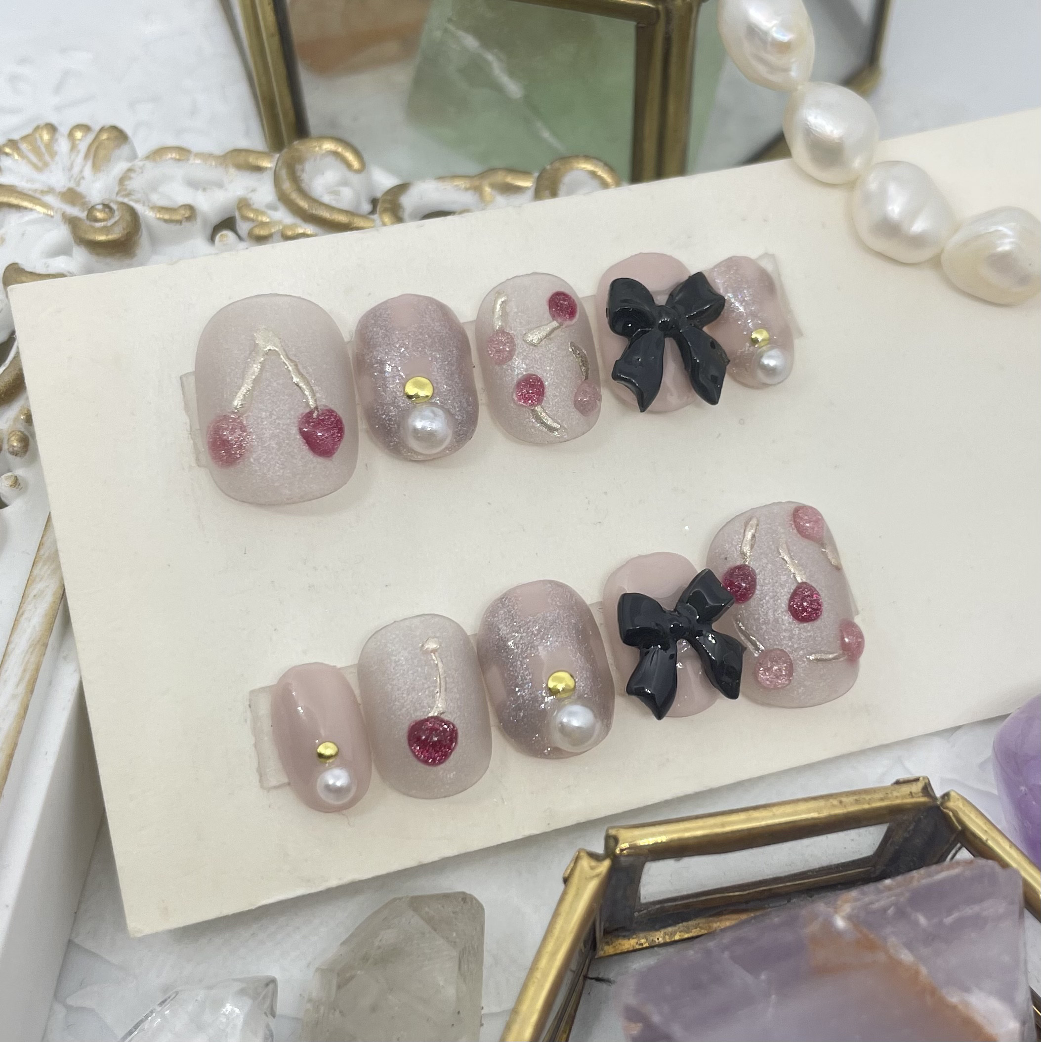 サイズオーダー♡ぷっくりサクランボ×リボンネイルチップ size order  