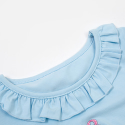 嬰兒藍色 復古薔薇少女短袖T恤 夏季浮雕貼花荷葉邊收腰上衣 第3張的照片