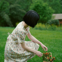 復古碎花 昭和花花法式復古少女蝴蝶結洋裝 碎花連身裙夏季短裙 第15張的照片