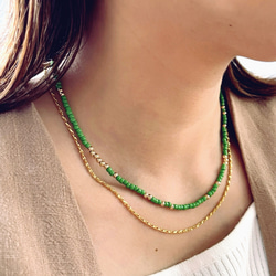 2点セット✧ネックレス ビーズ & ゴールドチェーン グリーン