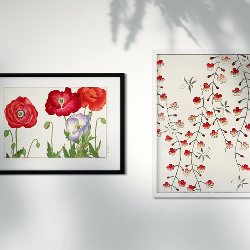 NO.457】ポピーの花の日本画絵画アートポスター☆赤色和室インテリア和