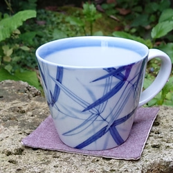 マグカップ （ささの葉）手描き　九谷焼染付　陶器　 2枚目の画像
