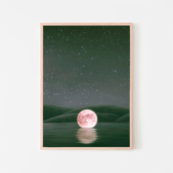 Moon in the Sea / アートポスター イラスト 絵 縦長 月 ムーン シュール ミニマル ダーク ライト 6枚目の画像