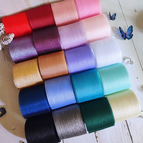 長さ：3M／幅60mm 〉リボン オーガンジー ボイル ラメ糸 ワインレッド  