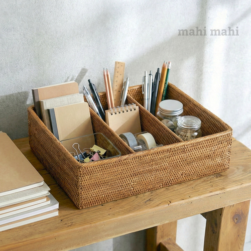 仕切り付きで小分けの保管 ♪大きめ長方形トレイ☆小物入れ ナチュラル