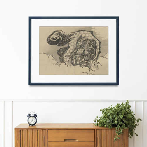 NO.137】唐獅子図日本画アートポスター☆ヴィンテージ和柄水墨画和