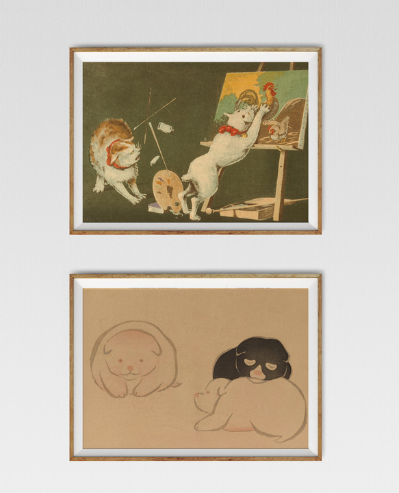 【NO.179】猫と鶏の日本画アートポスター☆浮世絵和室インテリア玄関リビング和モダンアニマル☆A5A4A3A2A1B5 7枚目の画像