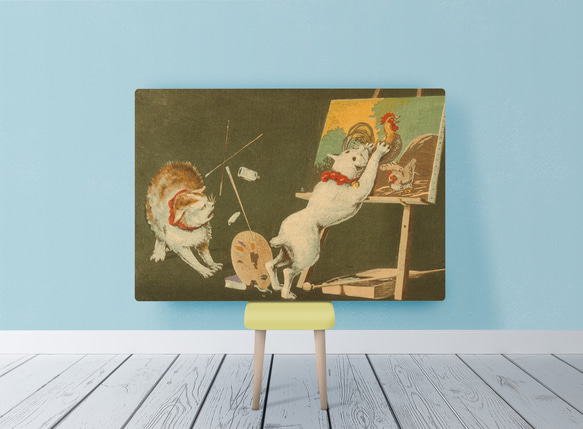 【NO.179】猫と鶏の日本画アートポスター☆浮世絵和室インテリア玄関リビング和モダンアニマル☆A5A4A3A2A1B5 11枚目の画像