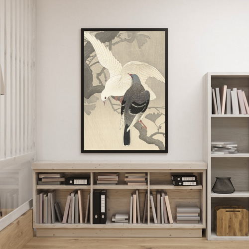NO.183】鳩の日本画アートポスター☆浮世絵画和室インテリア和モダン鳥  