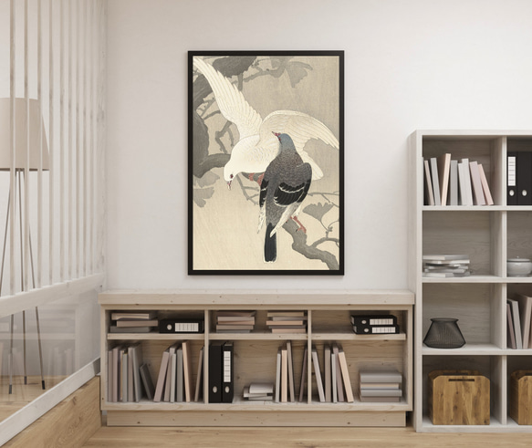 【NO.183】鳩の日本画アートポスター☆浮世絵画和室インテリア和モダン鳥ナチュラル癒しA5A4A3A2A1B5B4B3 1枚目の画像
