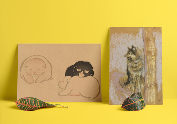 【NO.186】子犬の水墨画アートポスター☆浮世絵日本画和室インテリアアニマル可愛い癒しA3A2A1B5B4B3B2L版 7枚目の画像