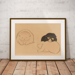 【NO.186】子犬の水墨画アートポスター☆浮世絵日本画和室インテリアアニマル可愛い癒しA3A2A1B5B4B3B2L版 5枚目の画像