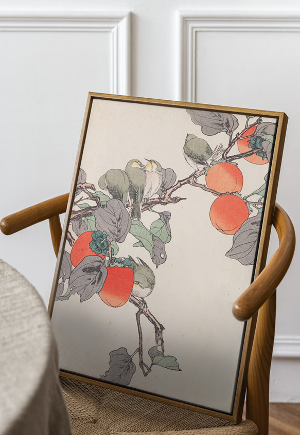 NO.187】鶯と柿の木アートポスター☆浮世絵日本画和室インテリア鳥和