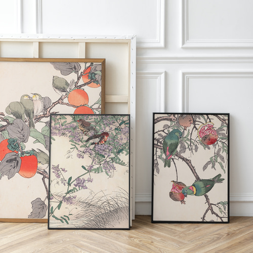 NO.187】鶯と柿の木アートポスター☆浮世絵日本画和室インテリア鳥和