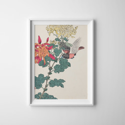 【NO.188】菊の花鳥図アートポスター☆浮世絵日本画和室インテリア和モダンボタニカルナチュラルA3A2A1B5B4B3 1枚目の画像