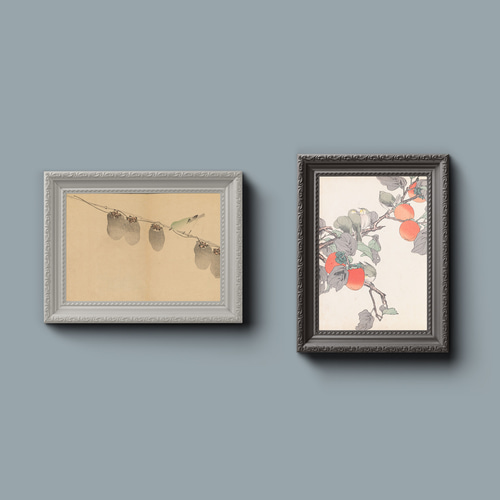 NO.189】鶯と干し柿アートポスター☆水墨画浮世絵日本画和室インテリア