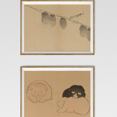 NO.189】鶯と干し柿アートポスター☆水墨画浮世絵日本画和室インテリア