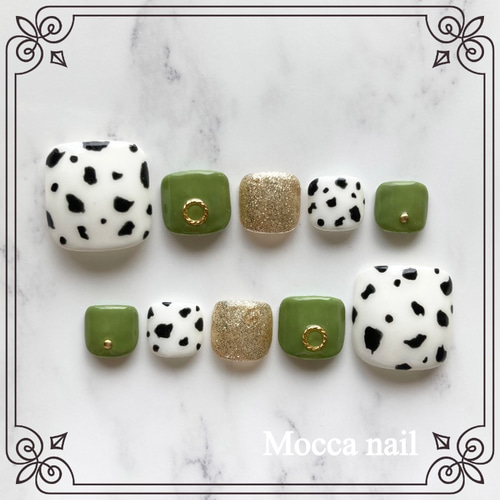 118】ダルメシアン×ピスタチオ フットネイルチップ 選べるデザイン  