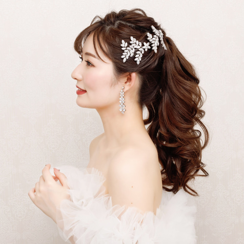 ウェディングヘアアクセサリー&リストレット ウェディング ヘッドドレス 豪華なリーフ たっぷりビジュー