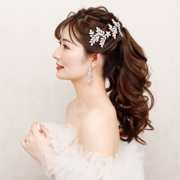 GS098ヘッドドレス　ウェディング　ブライダル ヘアアクセサリー リーフ    結婚式 6枚目の画像