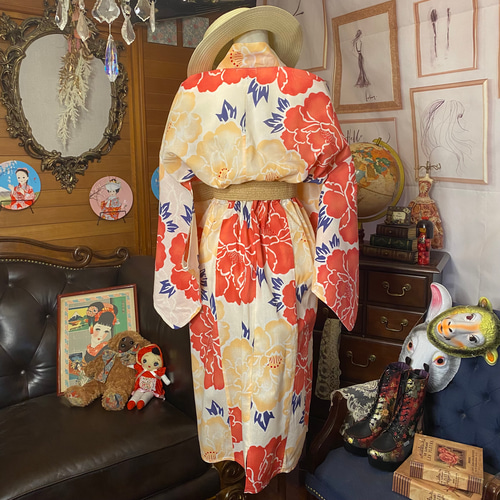 和洋折衷 レトロ 古着 お花 浴衣 和 昭和レトロ ポップ モダン 