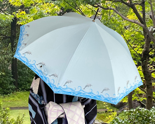 UVカット 折畳 竹傘 イルカ 置き傘 紫外線99.9％カット 晴雨兼用 UVカット 折畳 竹傘 イルカ スカイブルー 通学 置き傘 紫外線