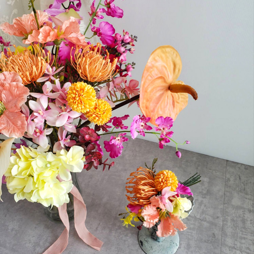 高級造花 カラーとアンスリウムのブーケ 完成品 / 高級造花 アンスリウムのカラフルブーケ no.001 ブーケ