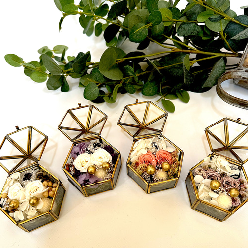 アンティークガラスボックス リングピロー♡ プリザーブドフラワー使用