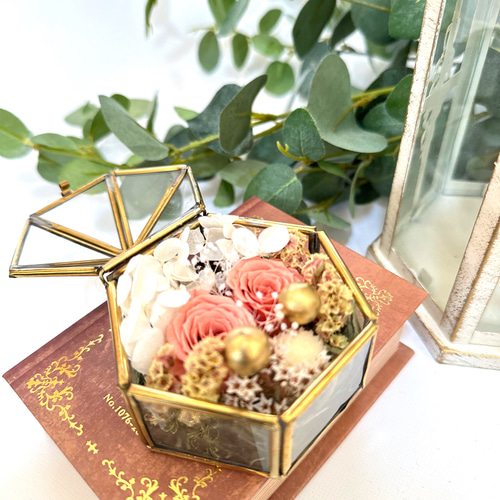 アンティークガラスボックス リングピロー♡ プリザーブド アンティークガラスボックス リングピロー♡ プリザーブド