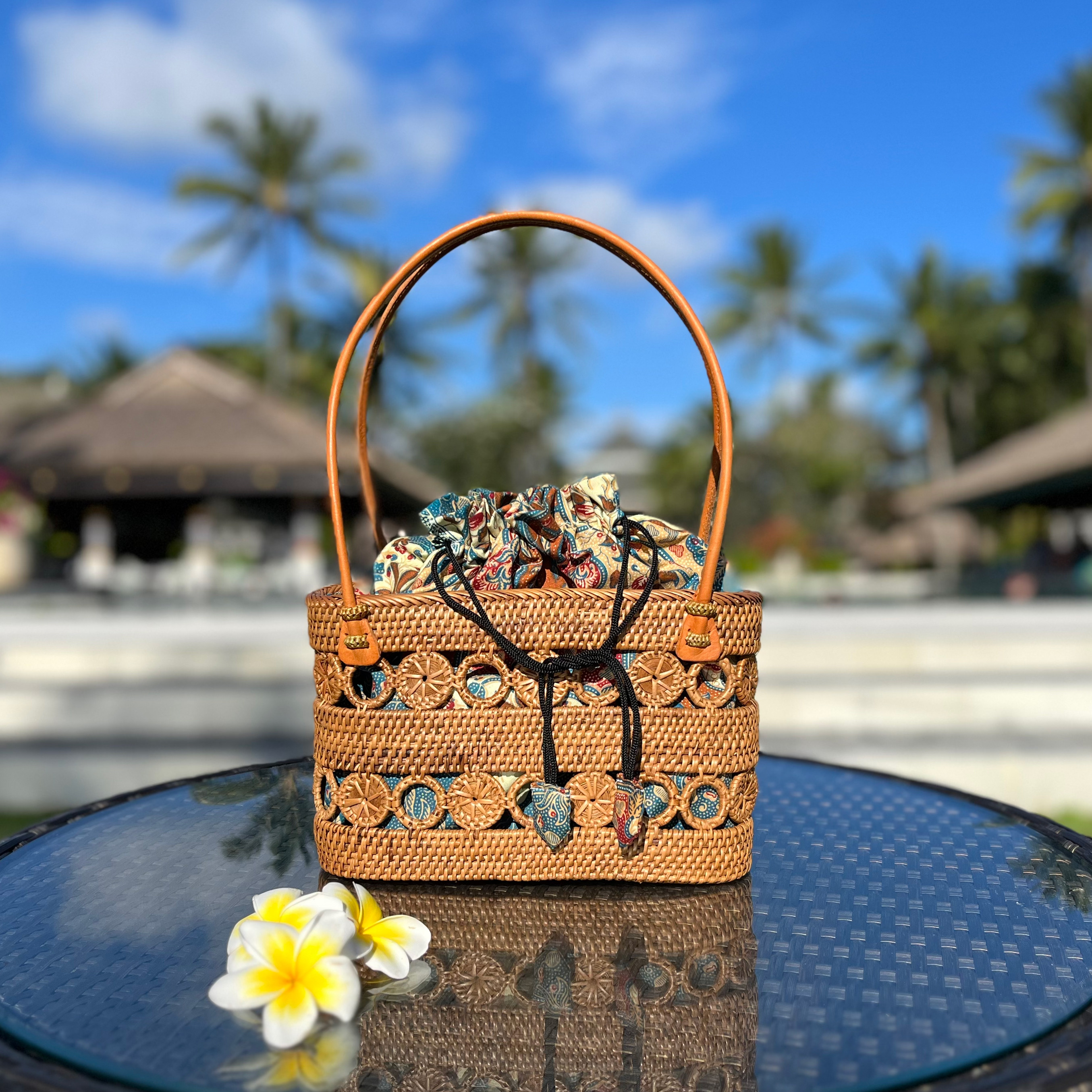 【アタバッグ】巾着付きハンドバッグ オーバルタイプ グリーン, 浴衣 着物 カジュアル カゴバッグ