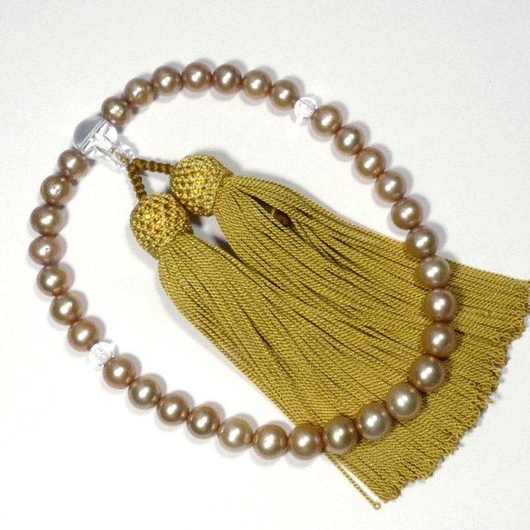 パール数珠 高級感あふれるシャンパンゴールド系カラー真珠 1枚目の画像