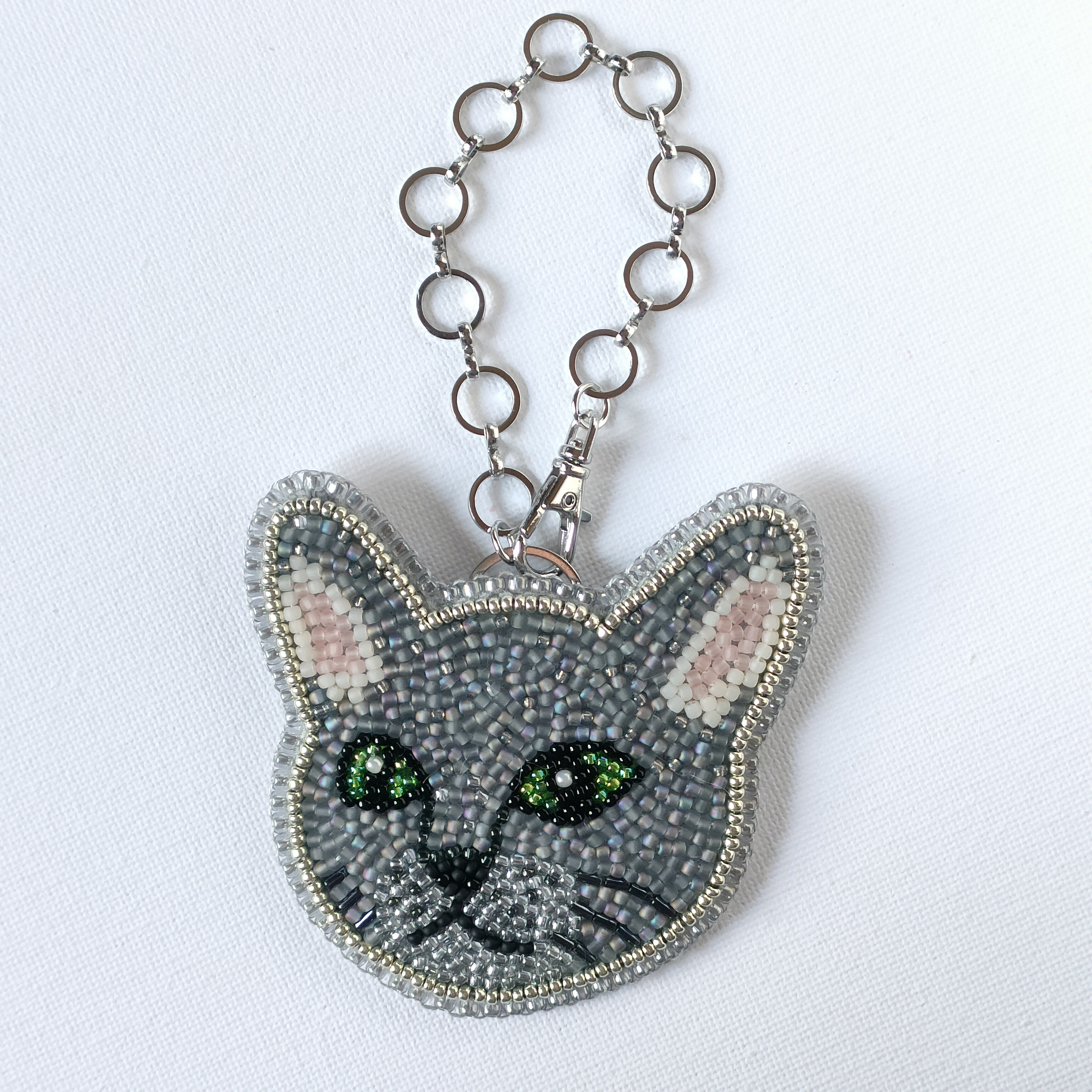 ビーズ刺繍◆猫のバッグチャーム＊ロシアンブルー 7,400円